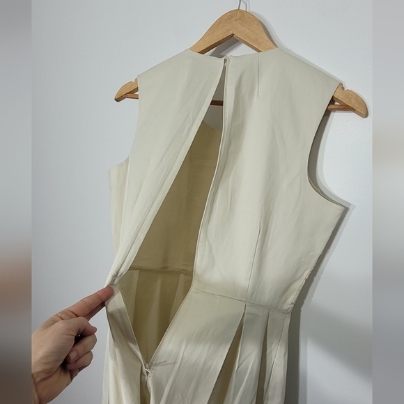 & Others Stories Ivory Cotton Pleated Bottom Pockets Business Zipper Back Sz 40 - Picture 6 of 13